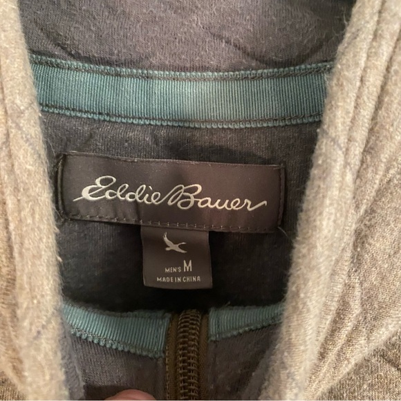 Eddie Bauer Quilted Sweater Men Sz M Brown Henley 1/4 Zip Pullover Outdoor Gorp - Picture 3 of 7